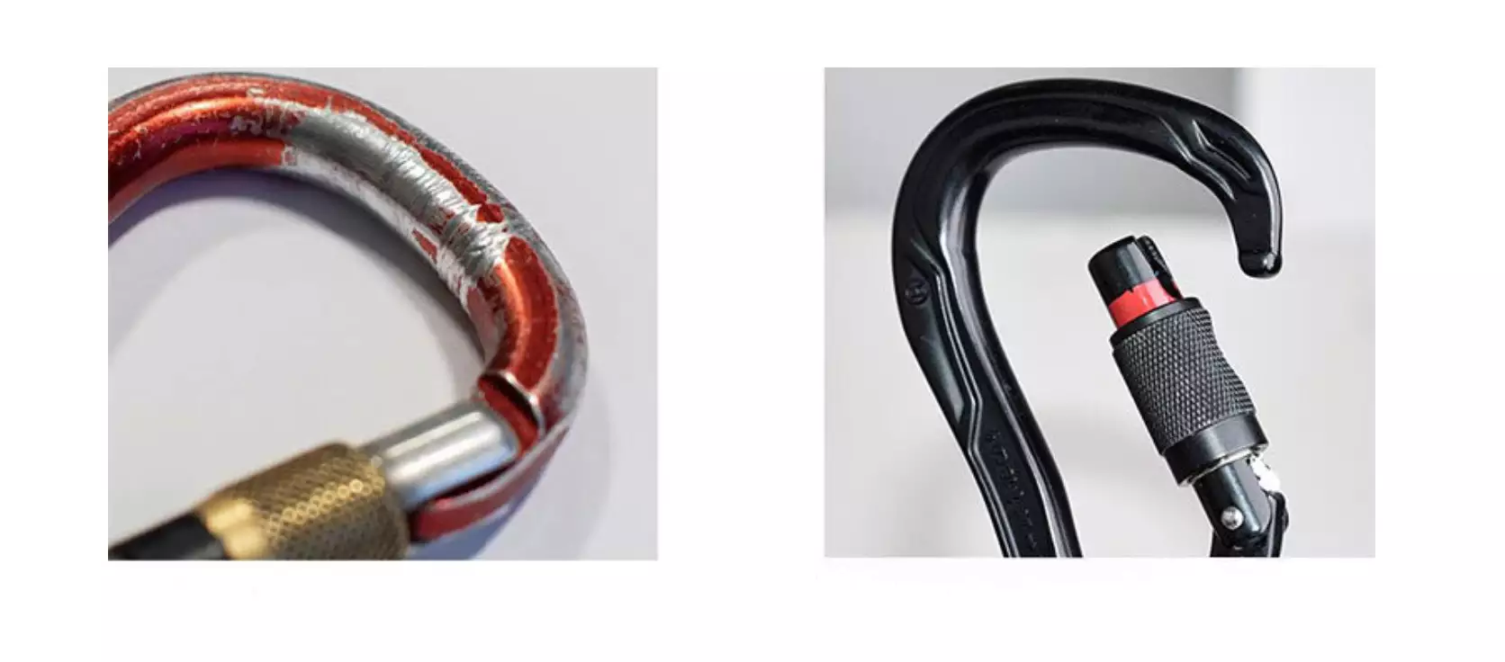 It is not recommended to use damaged carabiners.